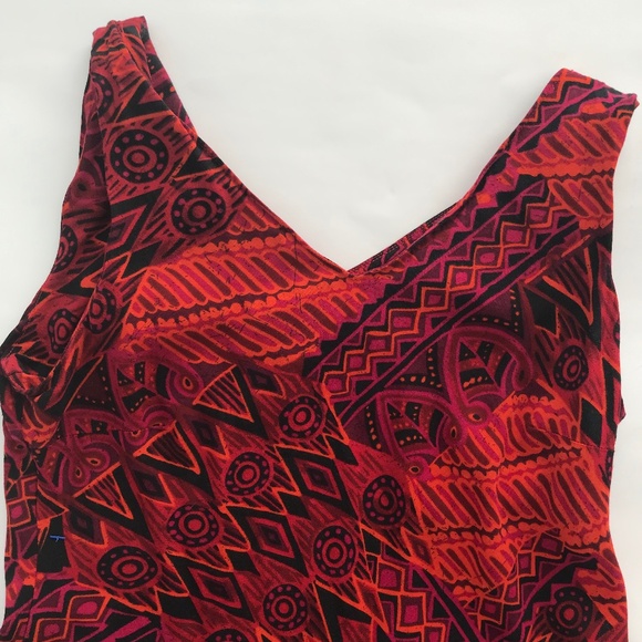 R & K Originals Dropped Waist Red & Black Tribal Print Maxi Dress 10 - Picture 7 of 9